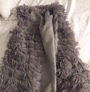 Grey faux fur jacket.